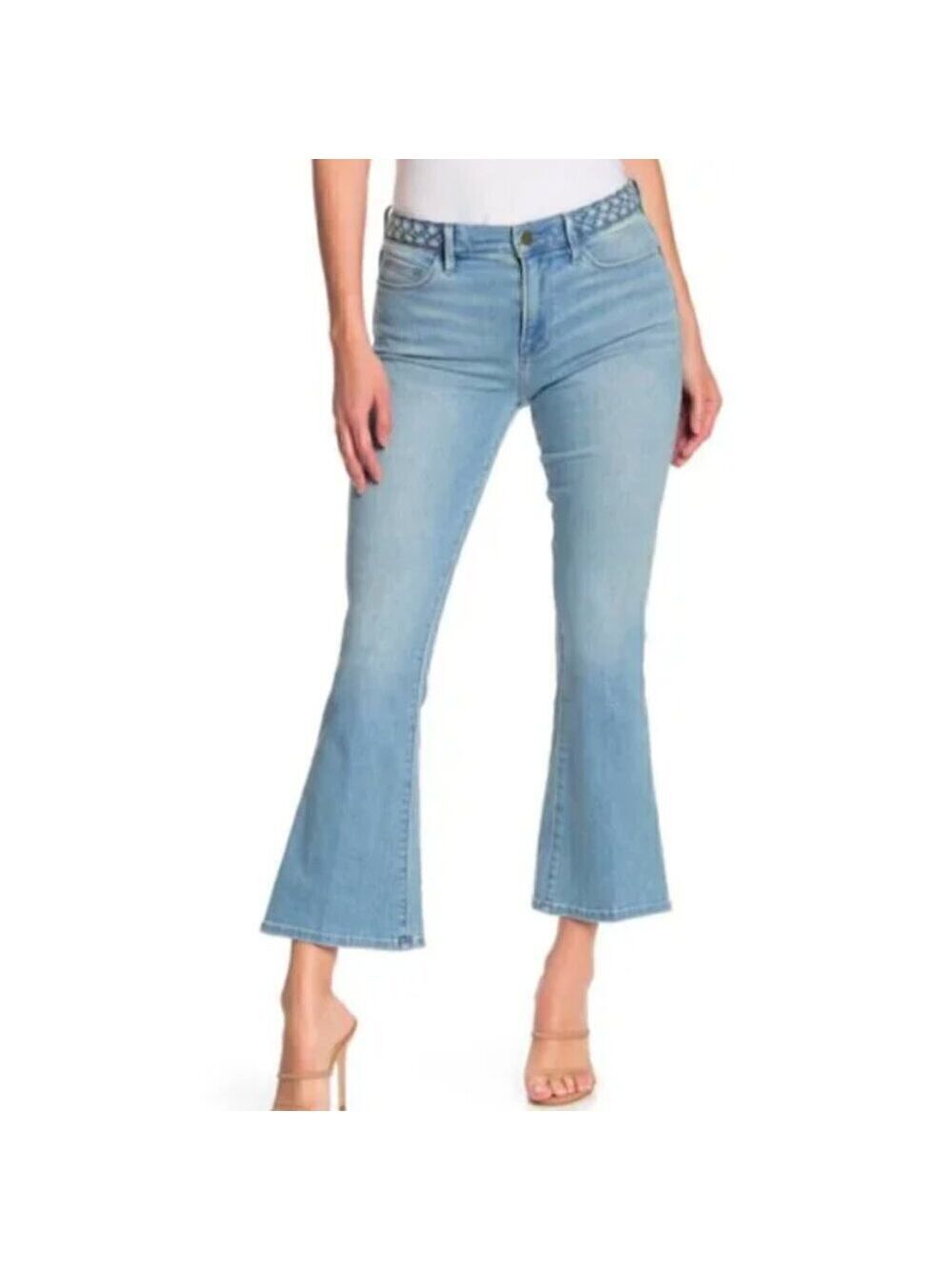 FRAME Le Crop Mini Boot Mid-Rise Cropped Lightwash Jeans with Braided Waistband
